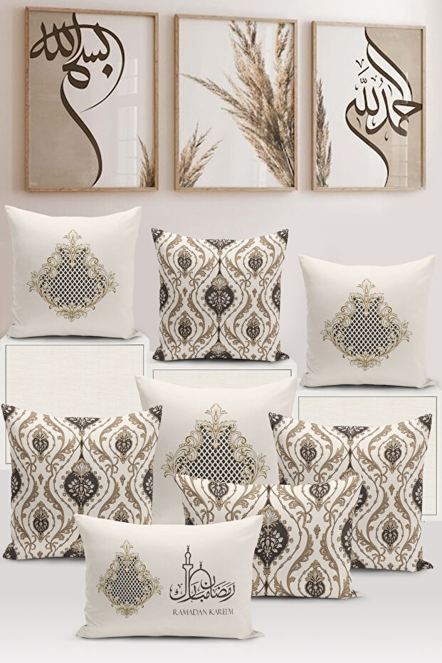 Ramadan Series Double-Sided Digital Printed 8-Piece Throw Pillow Cover Set (Ramadan Cushion Cover Set)
