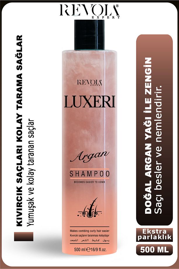 Luxeri Argan Şampuan - Kıvırcık Saçlar için Kolay Tarama ve Doğal Parlaklık Sağlayan Formül 500 ml - 1