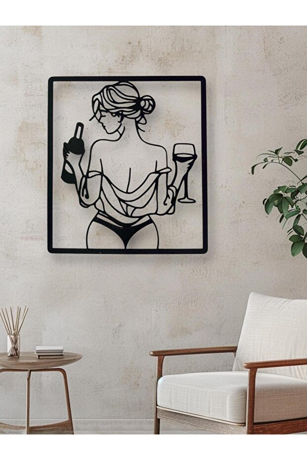 Dekoratif Kadehli Kadın Tablo, Duvar Süsü - 1