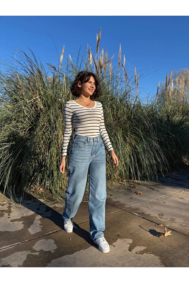 Ριγέ μπλούζα καμιζόλ - 1