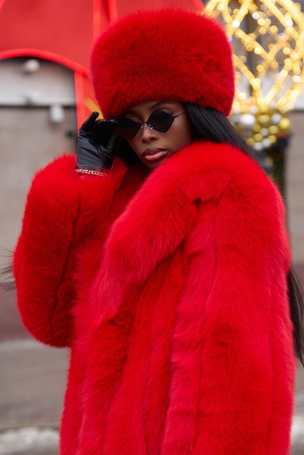 Red Plush Heart Hat | Faux Fur Winter Women's Cap New Year, New Year's Gift
