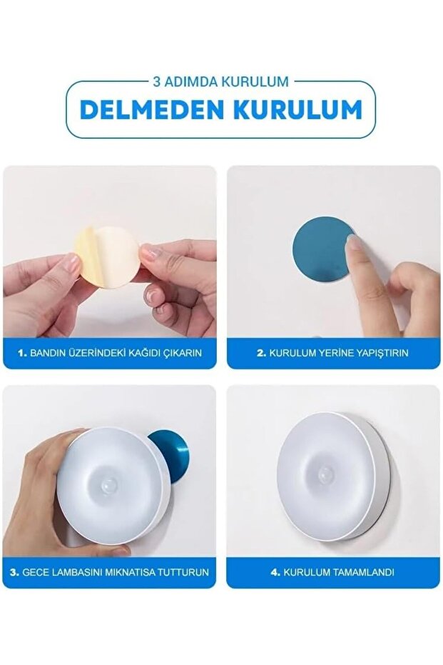 (3 Adet)LED Hareket Sensörlü Ledli Gece Lambası Şarj Edilebilir, Taşınabilir 4000k Günışığı - 7