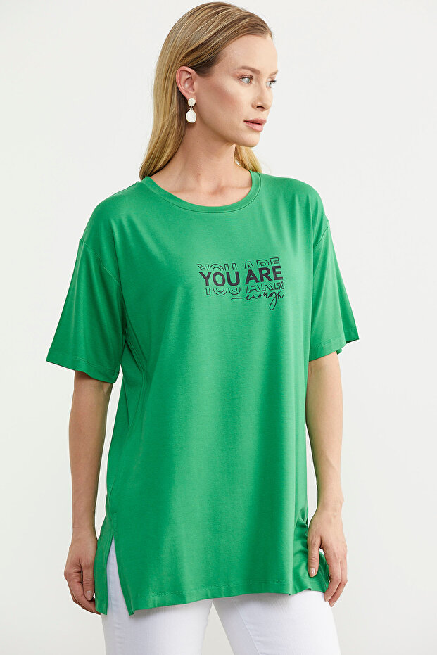 Plus Size Printed Blouse - Green - 4
