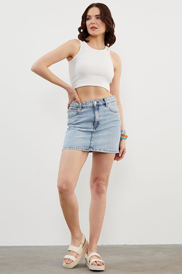 Къс потник с модел плувец - екрю - 2