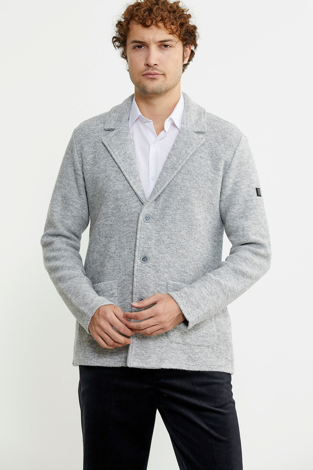 سترة تريكو صوفية رمادية بثلاثة أزرار - 1