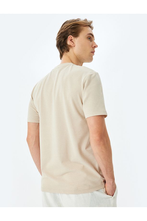 Cep Detaylı Bisiklet Yaka Regular Fit Pamuk Karışımlı Kısa Kollu Basic Tişört - 4