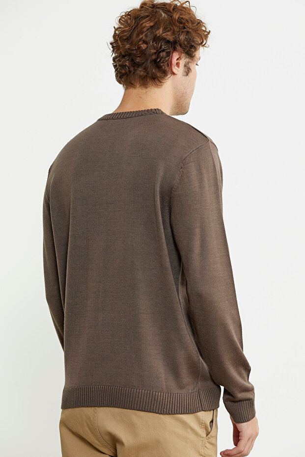 Sıfır Yaka Basic Triko Kazak - Vizon - 4