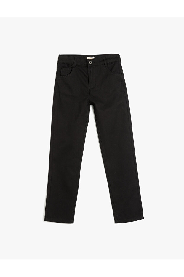 Button Detailed Cotton Basic Chino Pants - 1