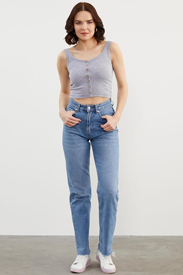 قميص داخلي قصير بأزرار وأشرطة سميكة - رمادي - 1