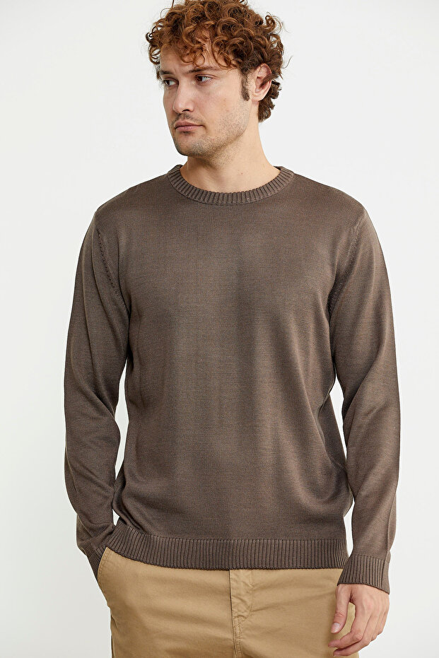 Sıfır Yaka Basic Triko Kazak - Vizon - 3