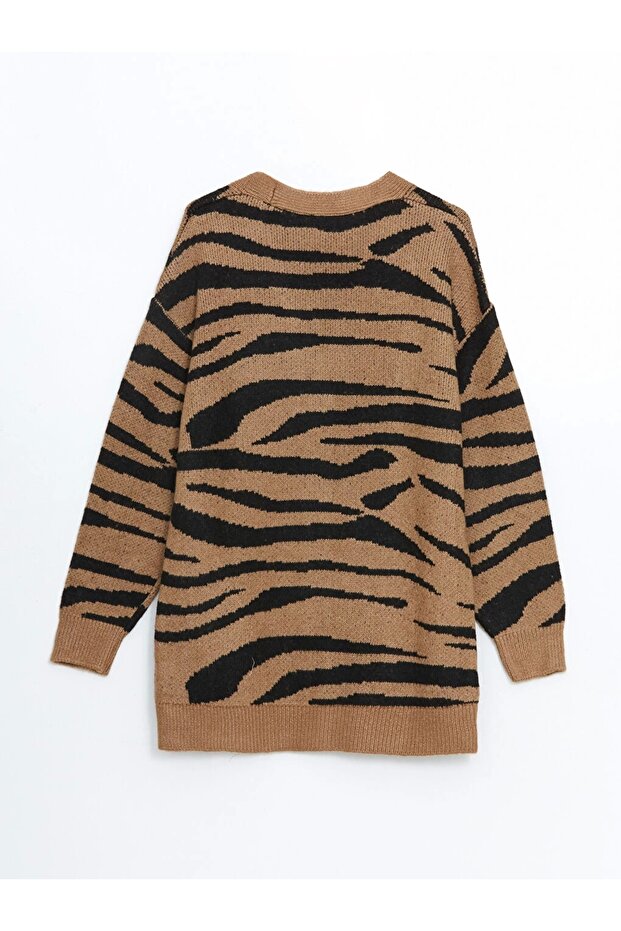 LCW V Yaka Zebra Desenli Kadın Triko Hırka - 6