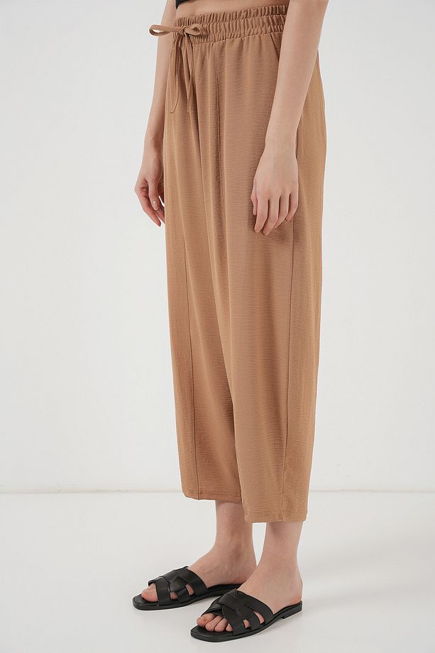 6591 Dokuma Şalvar Pantolon - Camel - 4