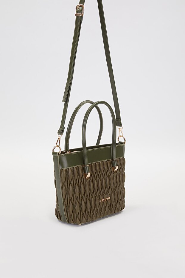 حقيبة يد بنمط البقلاوة المنقوشة باللون الكاكي - 2