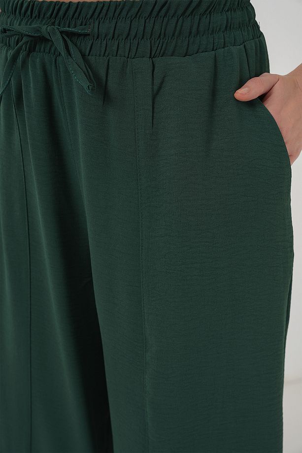 6591 Dokuma Şalvar Pantolon - Zümrüt Yeşili - 5