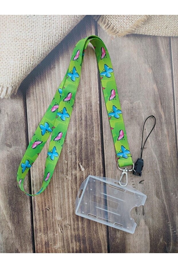 Green Butterflies Card Holder, ID Card Lanyard, Neck Strap, Phone Strap