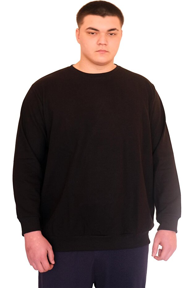 Mode XL Large Size Men's Crew Neck Sweatshirt Thessaloniki U24441 Black