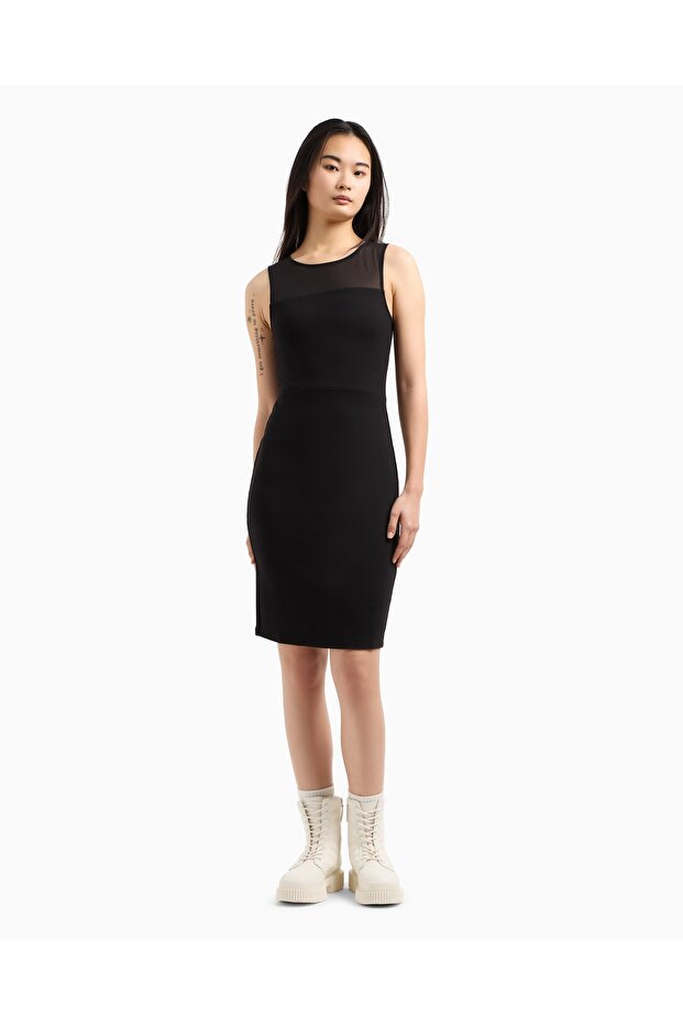 Women's Round Neck Sleeveless Short Black Dress