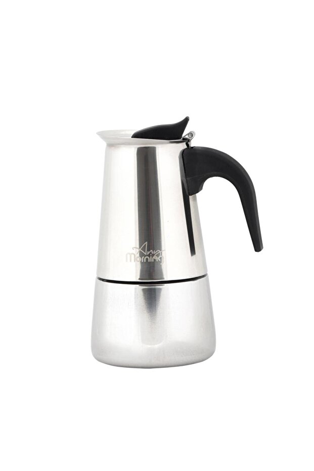 Çelik Moka Pot 300 ml (6 Shot) 18/10 Paslanmaz Çelik Espresso Demleme Potu - 1