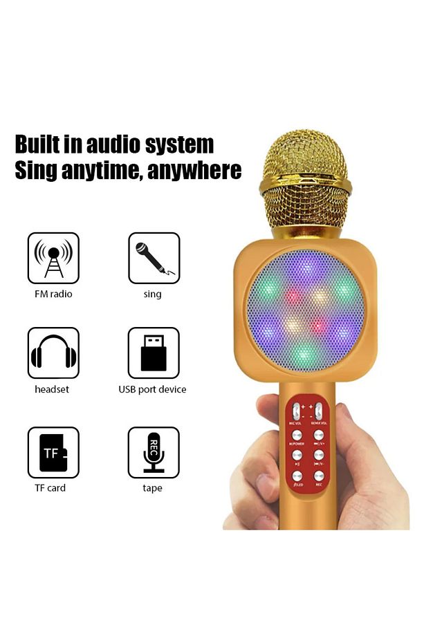 Karaoke Mikrofon , Bluetooth Özellikli Çocuk Mikrofonu Karaoke Işıklı Mikrofon 1816 Gold - 4