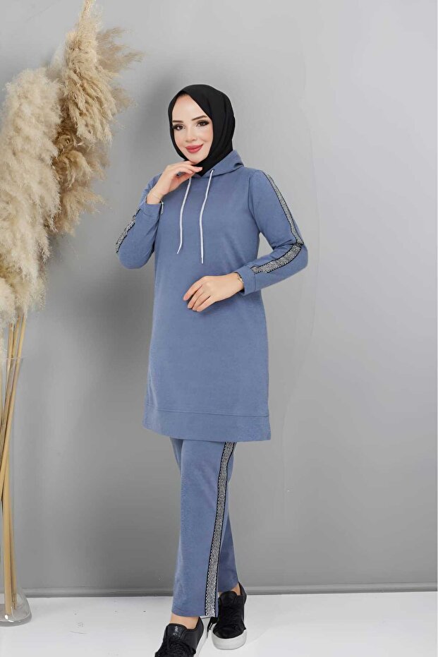 Women's Hooded Sleeve Striped Tracksuit Set