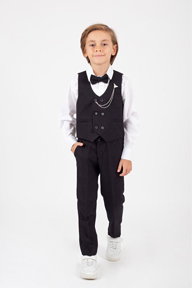 Black Kids Suit Stylish Design Tuxedo with Bow Tie Vest