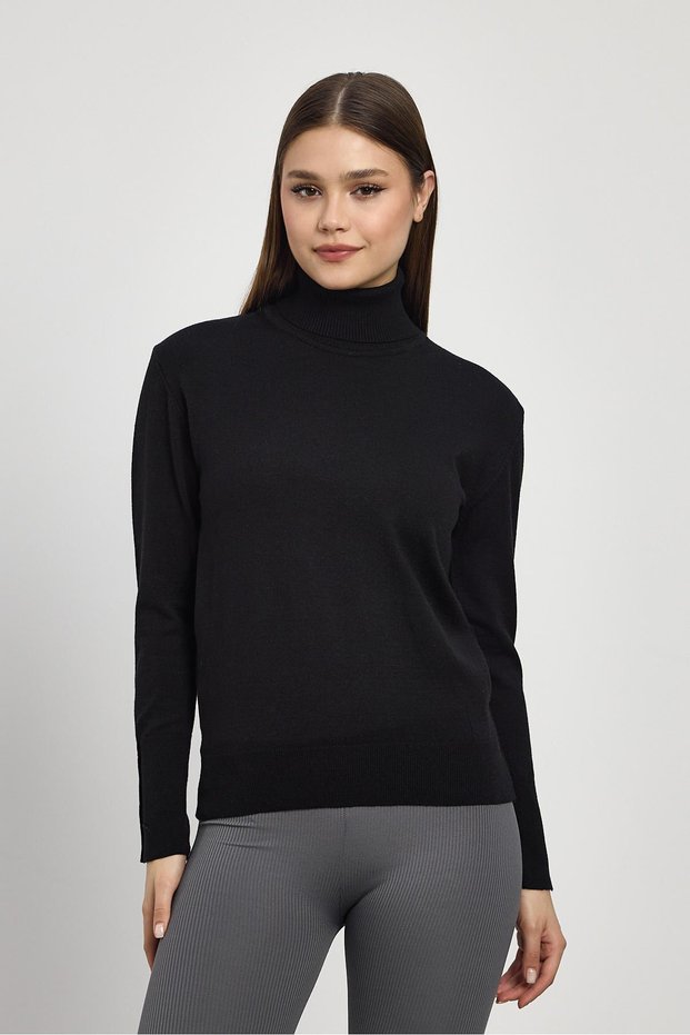 Black Turtleneck Sleeve Detail Sweater 24369