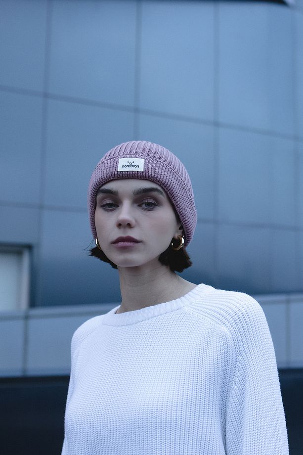 Unisex Açık Gül Yumuşak Pamuklu Bere Düz Esnek Çift Katlamalı Kışlık Logolu Basic Triko Cuat - 3