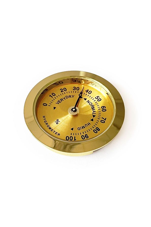 Analog Higrometre Nem Ölçer Humidor Puro Kutusu Için Metal Çerçeve Sarı 37mm - 2