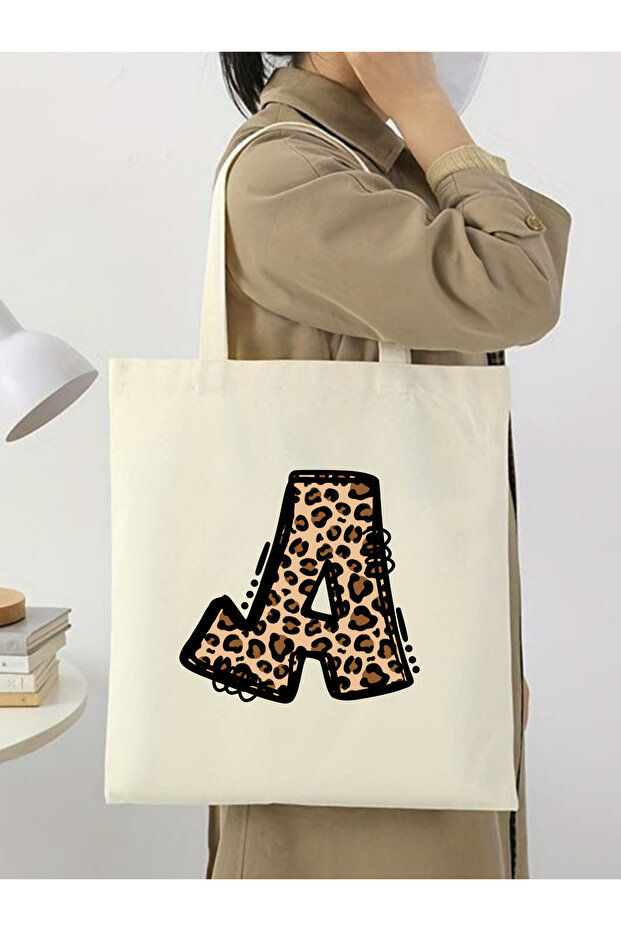 Leopard Letter a Patterned, Y2 Pinterest Retro Cloth Bag Tote Bag, Gift Bag