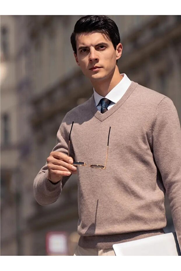 Textured V-Neck Comfortable Fit Men's Sweater