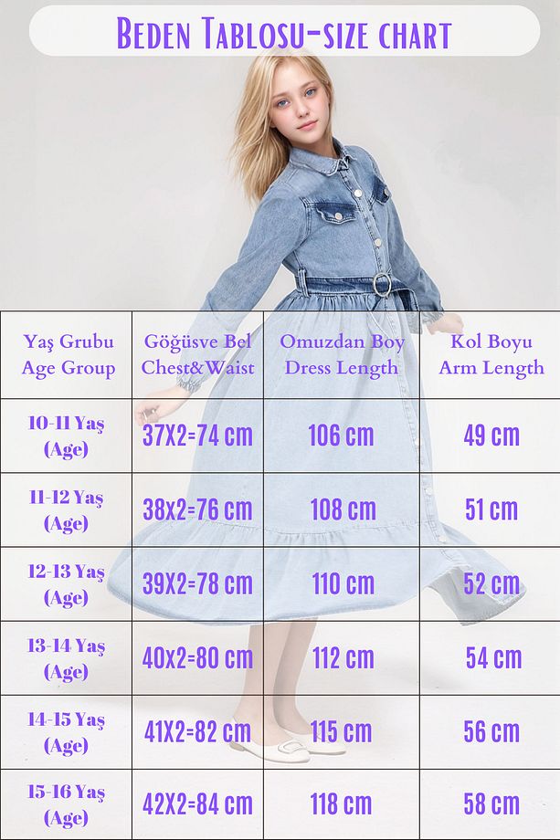Kız Kot Kumaş Uzun Kız Çocuk Elbisesi - Dört Mevsim Şık ve Rahat Elbise - 5