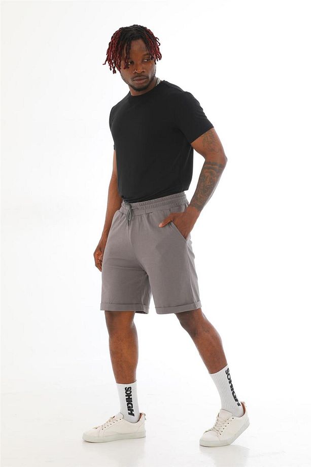 Erkek Regular Fit Duble Paça %100 Pamuklu Şort-Granit Gri - 3