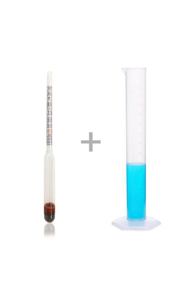 Kısa Form Alkolmetre Ve 100ml Mezür Seti Kabartma Skala - 1