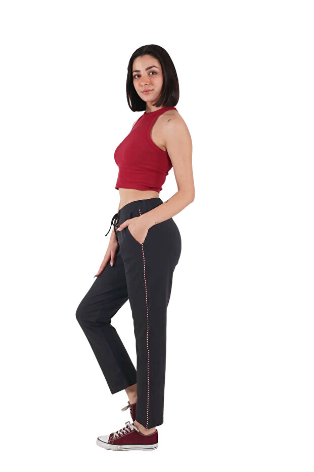 Women's Anthracite High Waisted Side Stripe Sweatpants