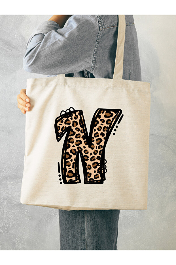 Leopard N Letter Pattern, Y2 Pinterest Retro Cloth Bag Tote Bag, Gift Bag