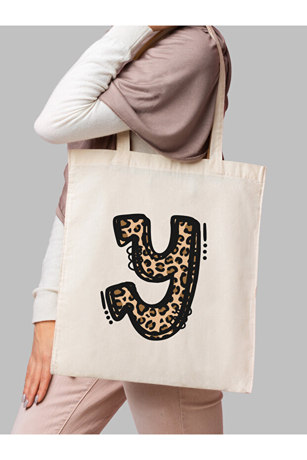 Leopard Letter Y Patterned, Y2 Pinterest Retro Cloth Bag Tote Bag, Gift Bag