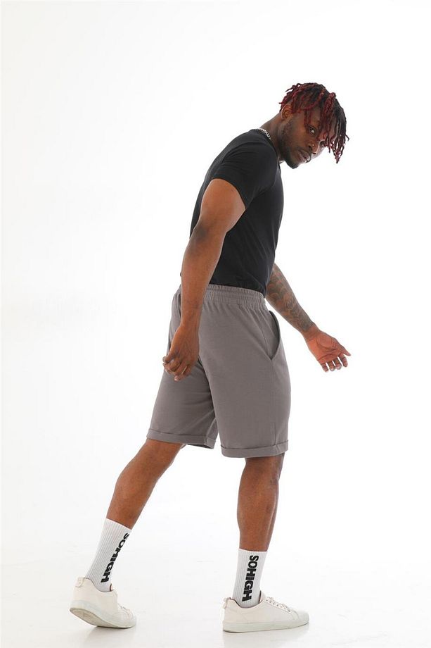 Erkek Regular Fit Duble Paça %100 Pamuklu Şort-Granit Gri - 6