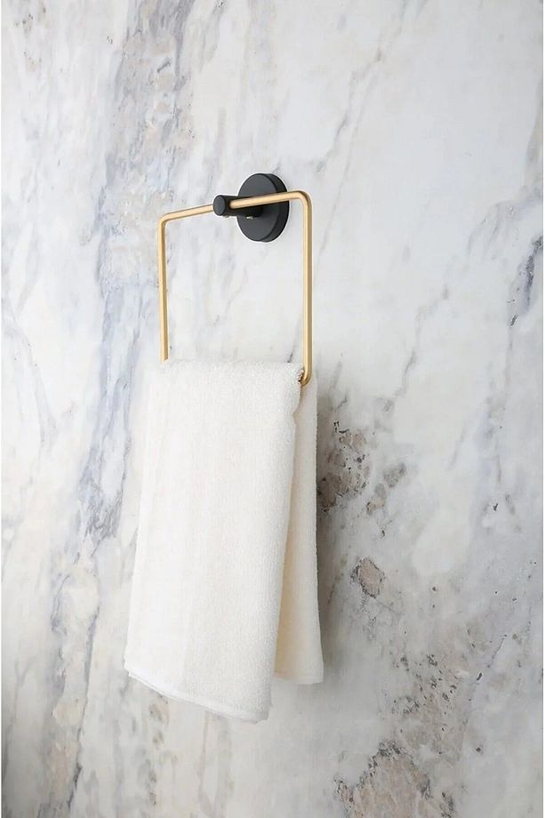 Elegant Siyah-Gold Kare Havluluk - Paslanmaz Çelik Havlu Askısı, Yapışkanlı ve Vidalı 130-AS - 5