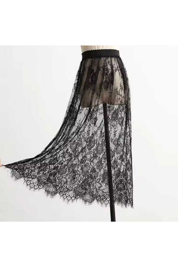 Siyah Midi Boy Dantel Etek,Midi İthal GüpürEtek,Güpür Etek,Gotik Eteki,Dantel Etek - 1
