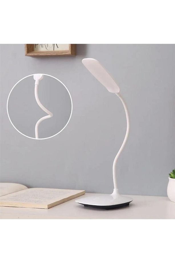 Şarjlı Dokunmatik Led Masa Lambası 3 Kademeli Okuma Işığı 360 Derece Oynar Başlıklı Beyaz Led Lamba - 8