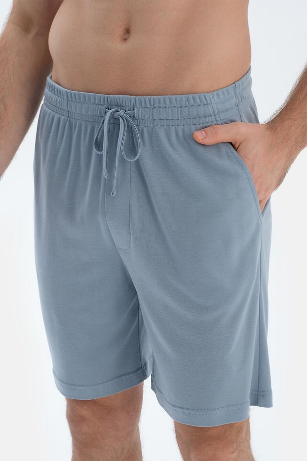 Mavi Dikiş Detaylı Kısa Kollu Tişört Şort Pijama Takımı - 6