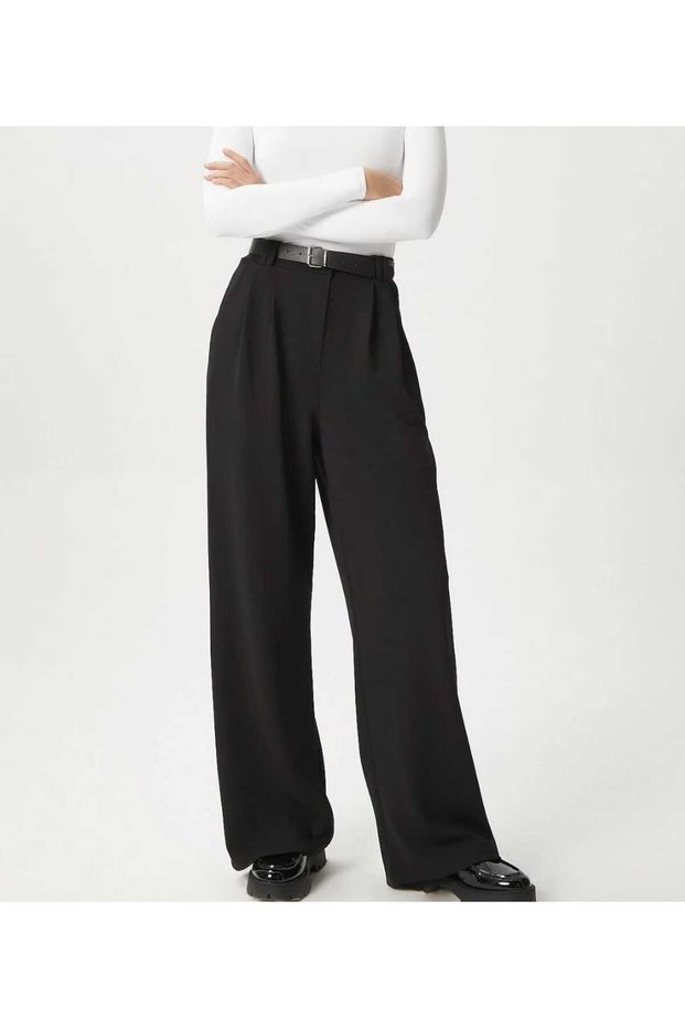 Women's Licra Belt Comfortable Cut Palazzo Pants-Black