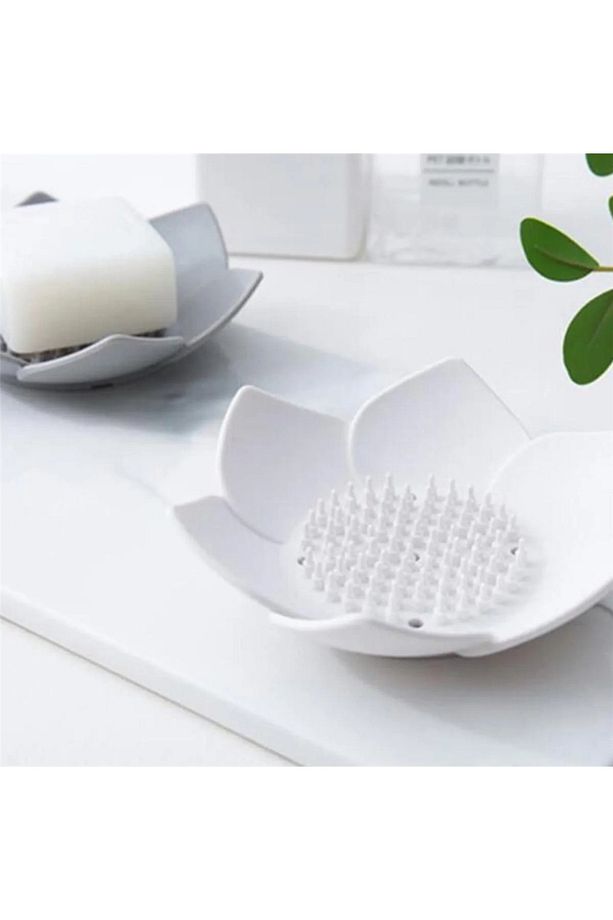 2 Adet Lotus Desenli Sabun Ve Sünger Tutacağı Silikon (MAVİ) Su Giderli Lotus Şekilli Sabunluk - 7