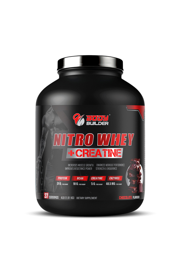 Nitro Whey + Creatine - 31g Whey Protein, 5g Creatine, 10g BCAA, for Lean Gains, Energy Boost, Chocolate, 4 Lb.