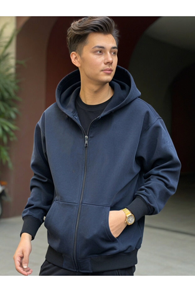 Jachetă cu glugă unisex bleumarin - 1