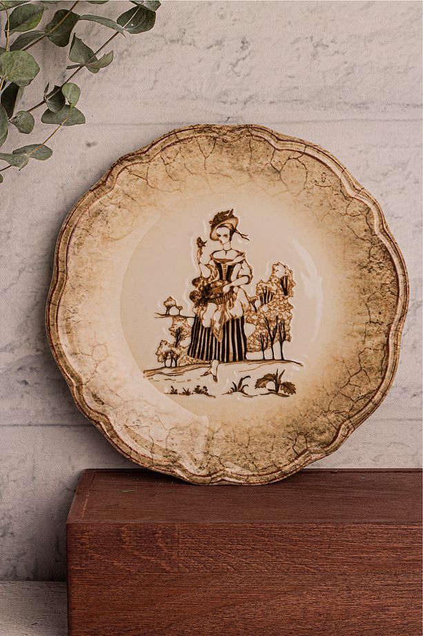 Retro - 6 Parça Porselen Kahvaltı Takımı Pasta Seti Pasta Tabağı Tatlı Tabağı Kahvaltılık Tabak 21cm - 3