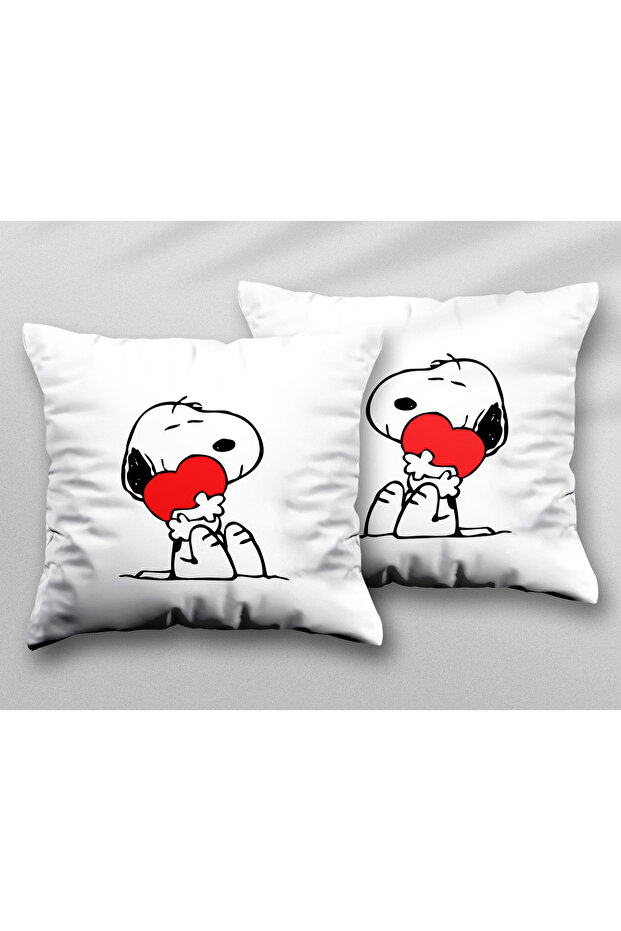 Snoopy Love Heart Two Pcs Two Side Printed Washable Pillow Throw Pillow Cover