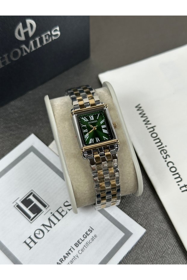 Square Case Green Dial Women's Wristwatch Double Color Band 2 Years Warranty