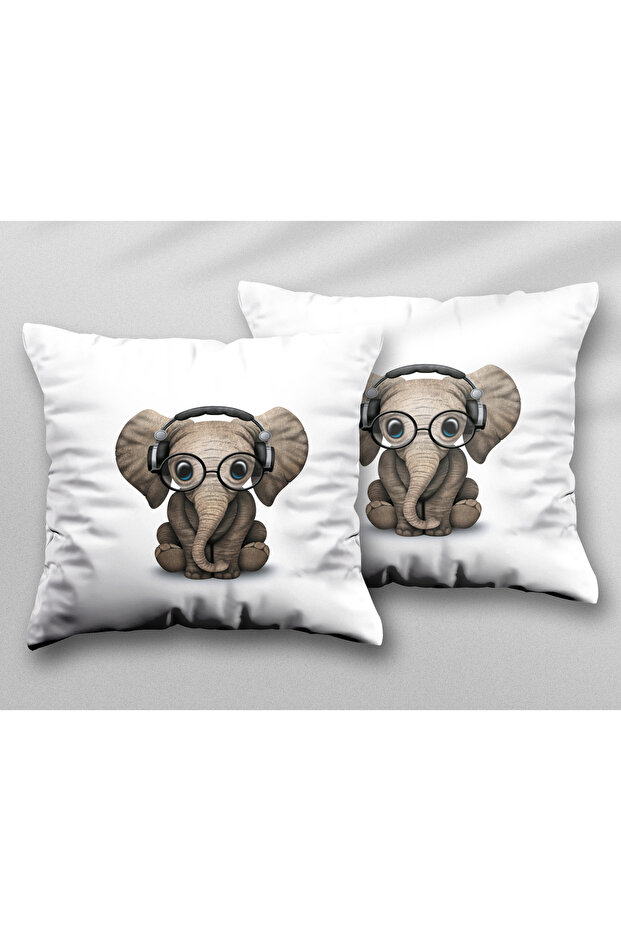 Clever Puppy Elephant Two Pcs Two Side Printed Washable Pillow Throw Pillow Cover