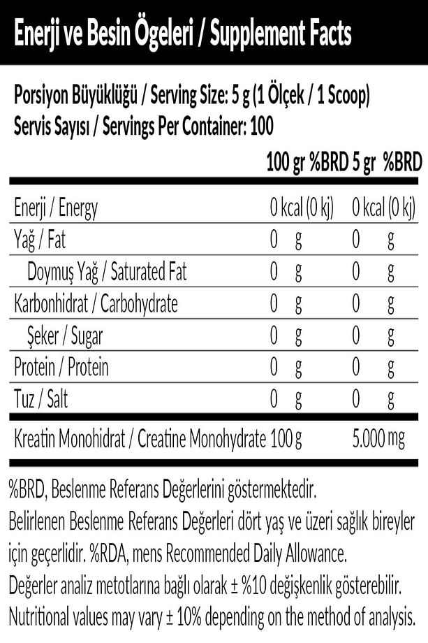 Kreatin Monohidrat ( Creatine ) 500 Gr 100 Servis Micronized Creatine Monohydrate Mikronize - 3